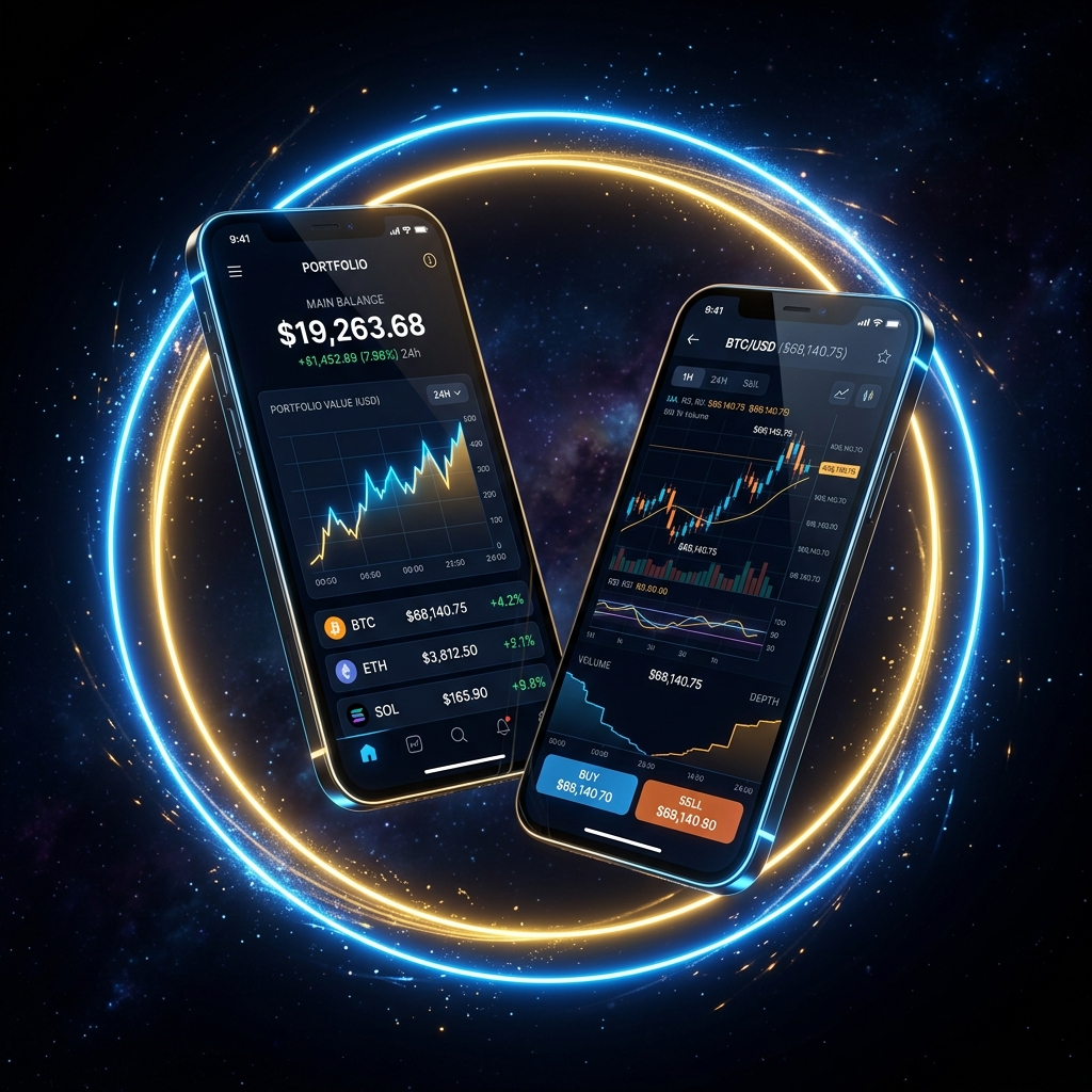 Aurora Finance Crypto App on dual smartphones
